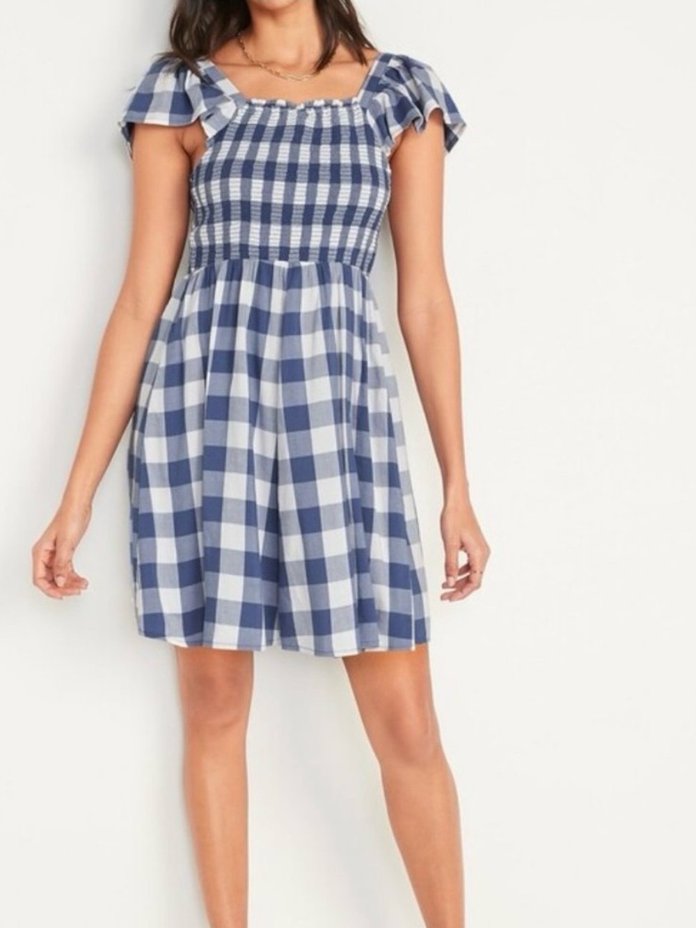 New! Old Navy Blue and White Gingham Smocked Sundress Size M